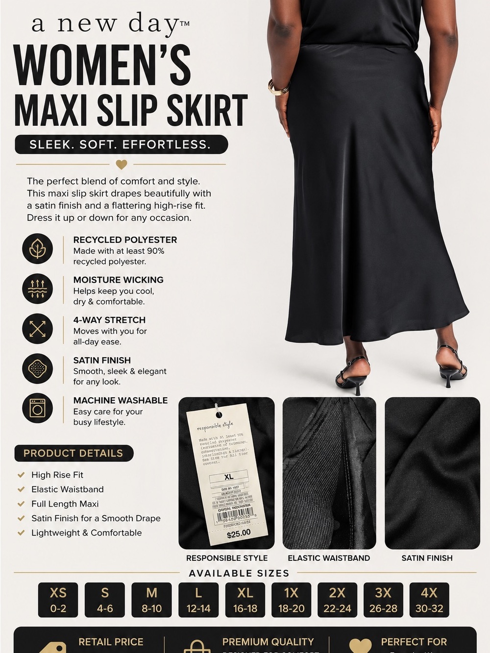 a new day Black Maxi Slip Skirt